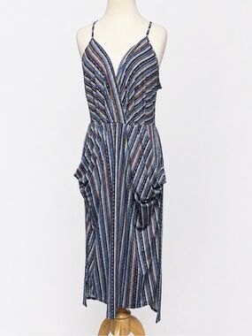 BCBGeneration Striped Midi Dress Blue Multicolor Stretch Size Medium
